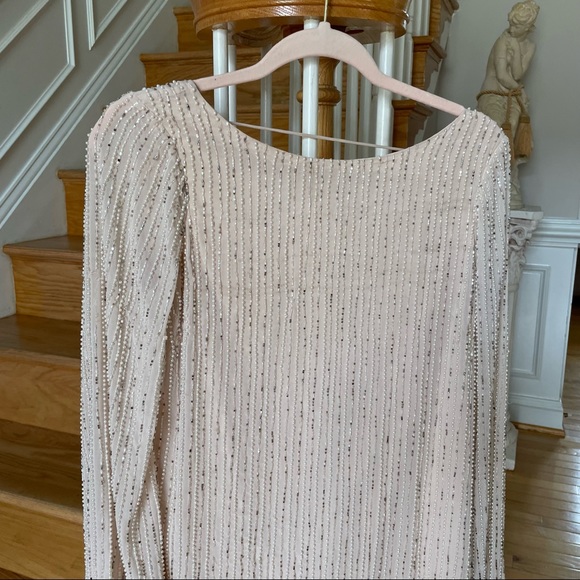 ONE33 SOCIAL Open-Back Beaded Shift Dress - Cocktail Formal Dress - peach ivory - Picture 9 of 16